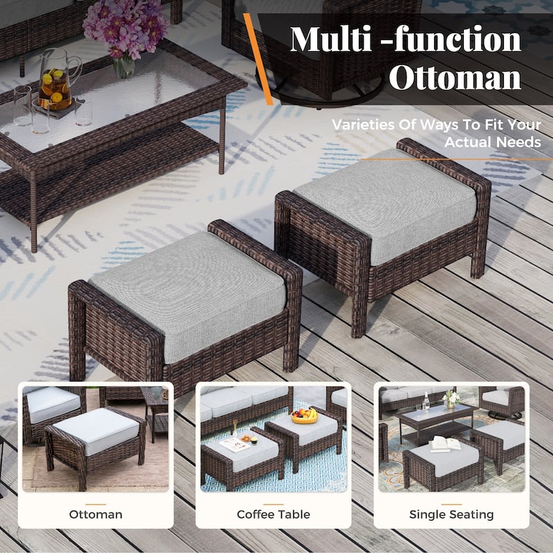 MAISON ARTS Extra-Large Patio Wicker Sofa Conversation Set with Coffee Table, Oversize Seat with 5.5'' Thick Padded Cushion