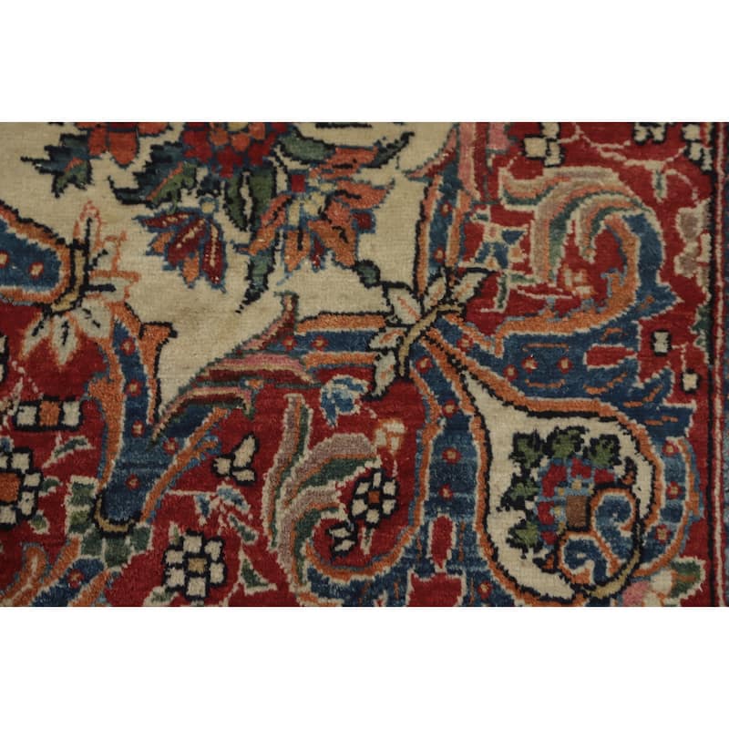 Hand Knotted Oriental 100% Wool Carpet Traditional Floral Navy Blue & Blues Kashmar Area Rug - 15' 7'' X 10' 1''