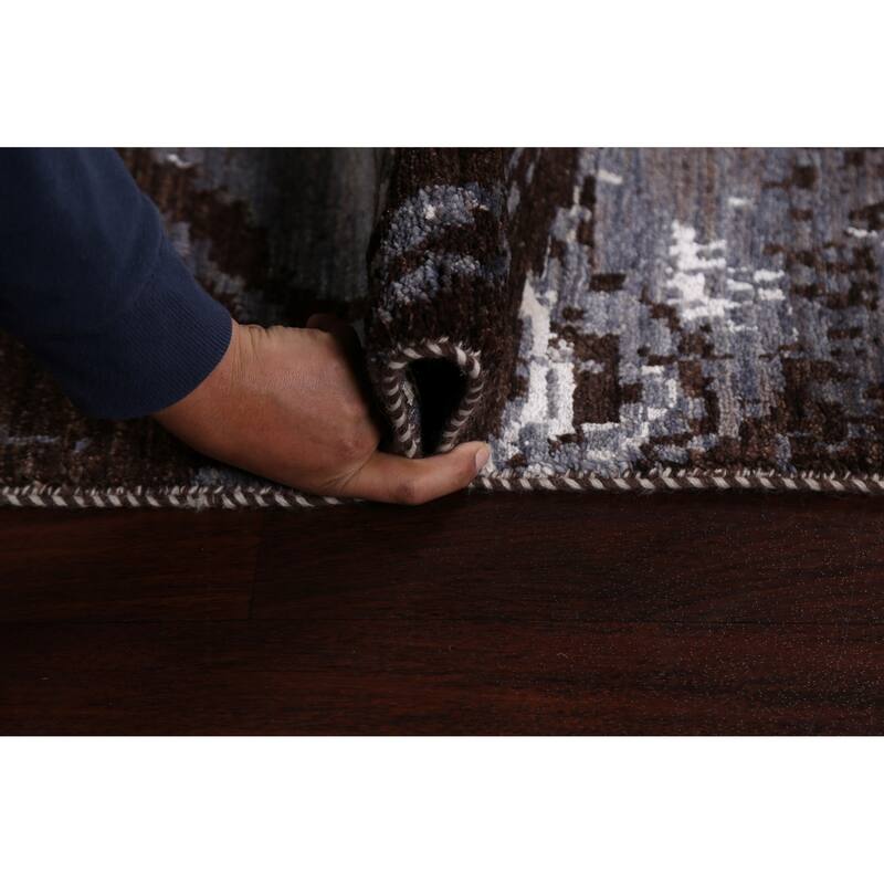 Wool/ Silk Modern Vegetable Dye Abstract Oriental Runner Rug Handmade - 3'0" x 12'3"