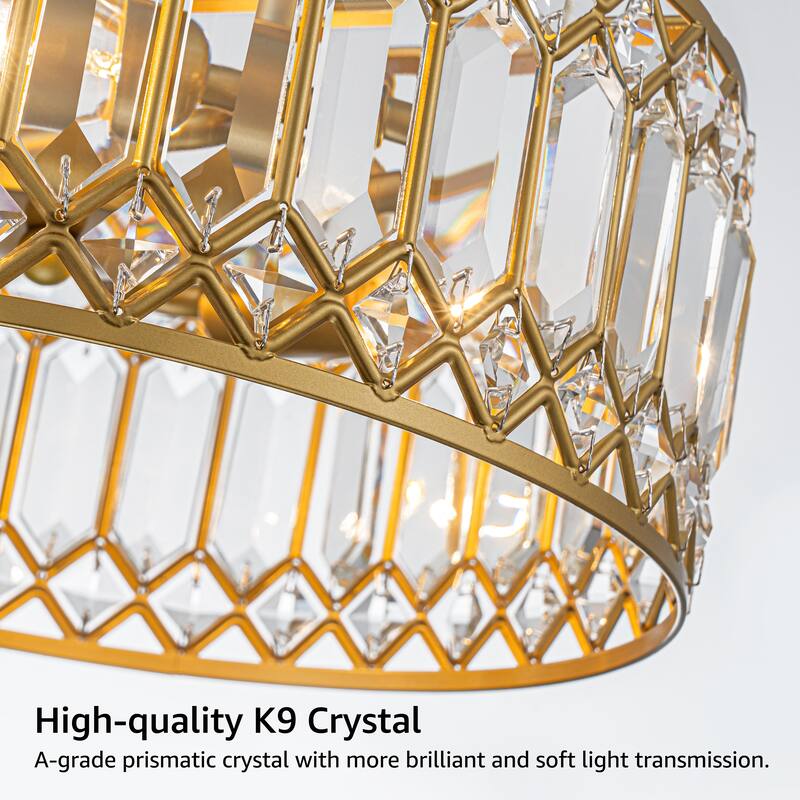 Starsky Luxury Crystal Drum Dimmable Semi Flush Mount Light