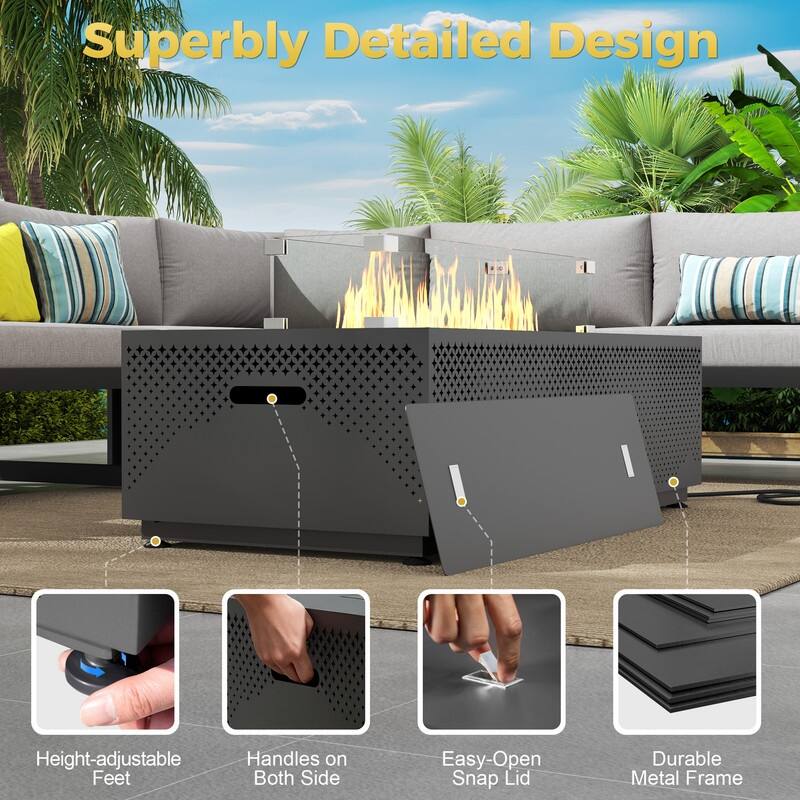 FINCATI Propane Fire Pit Coffee Table, Rectangle Natural Gas Outdoor Fire Pit Modern Gas Firepit, 42'' Fire Pit Table