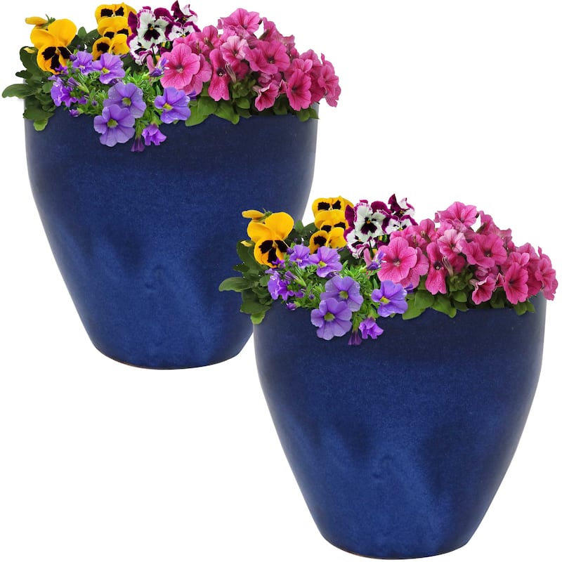Sunnydaze Glazed Ceramic Planter with Drainage Holes - Set of 2