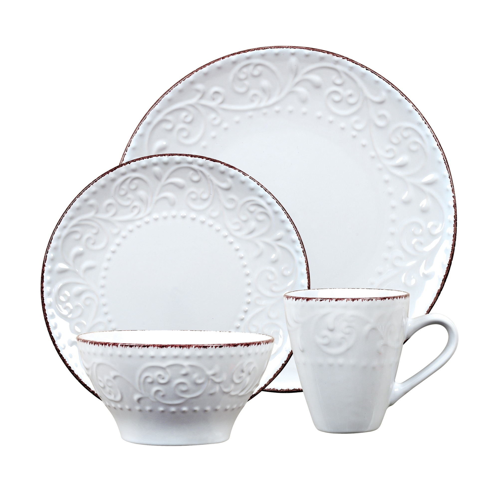 Lorren 16-pc. White Scrollwork Stoneware Dinnerware Set