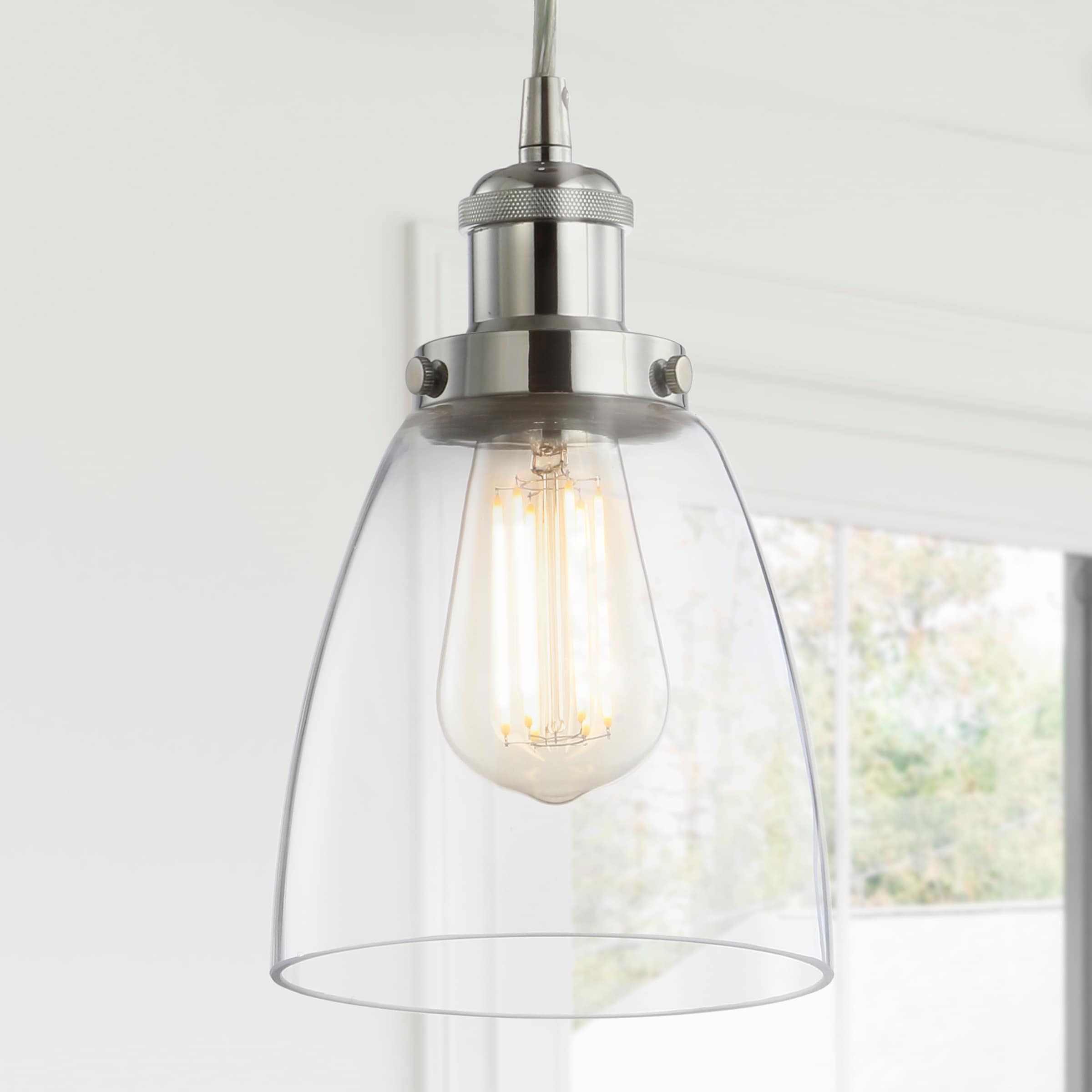 JONATHAN Y Ferano 5.5" Adjustable Metal/Glass LED Pendant, Chrome