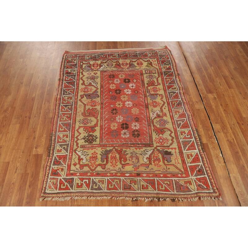 Pre-1900 Antique Vegetable Dye Oushak Turkish Wool Carpet - 4'1"x 5'5"