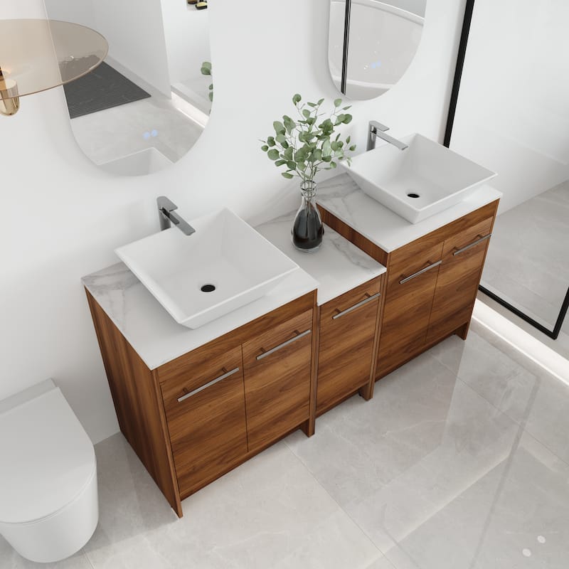 Malwee 24"/36"/48"/60" FreeStanding Bathroom Vanity, Floor Stand Bathroom Vanity with Ceramic Sink,Soft Close Door and Shelf