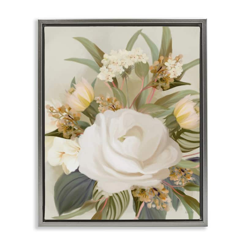 Stupell Charming Soft Rose Bundle Framed Floater Canvas Wall Art Design By House Fenway - 17 x 21 - Grey