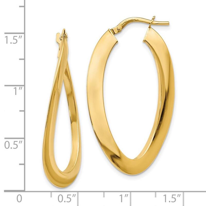 Curata 14k Yellow Gold Polished Twisted Oval 38x2mm Hinged Hoop Earrings