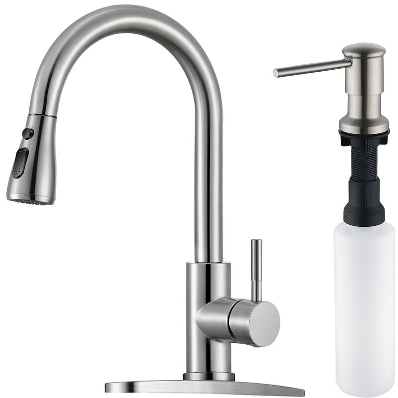 Single-Handle Pull-Down Sprayer Kitchen Faucet with Soap Dispenser - Silver