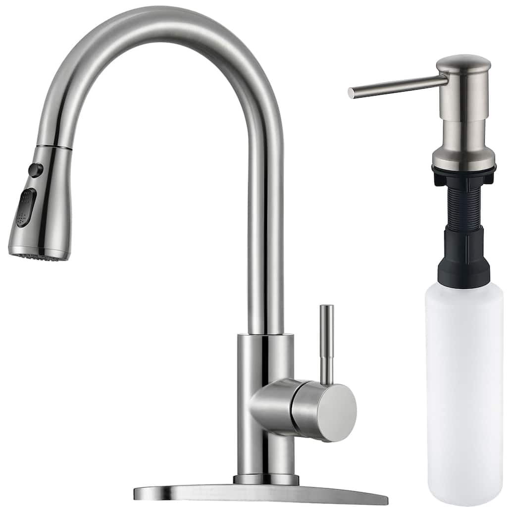Single-Handle Pull-Down Sprayer Kitchen Faucet with Soap Dispenser