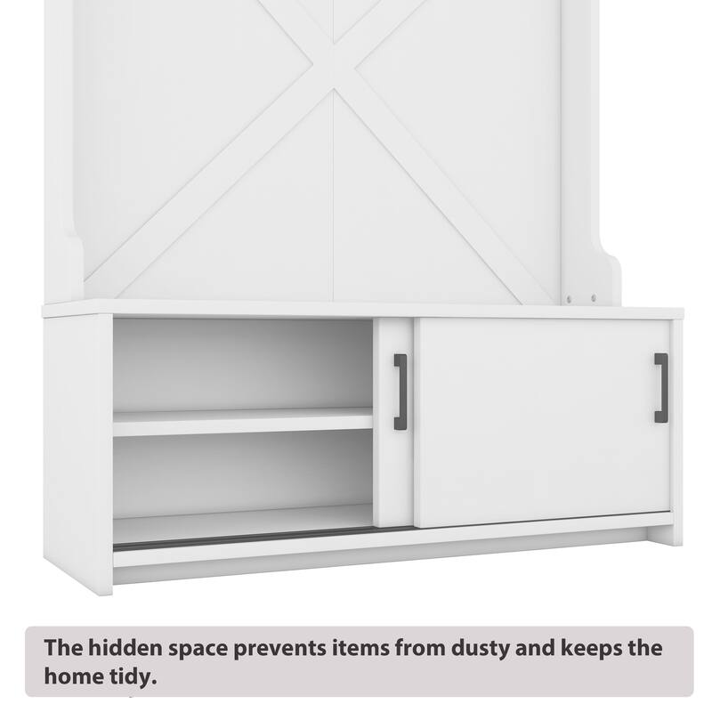 47.2"W Hall Tree Entryway Bench with Coat Rack with 5 Hanging Hooks and Shoe Cabinet