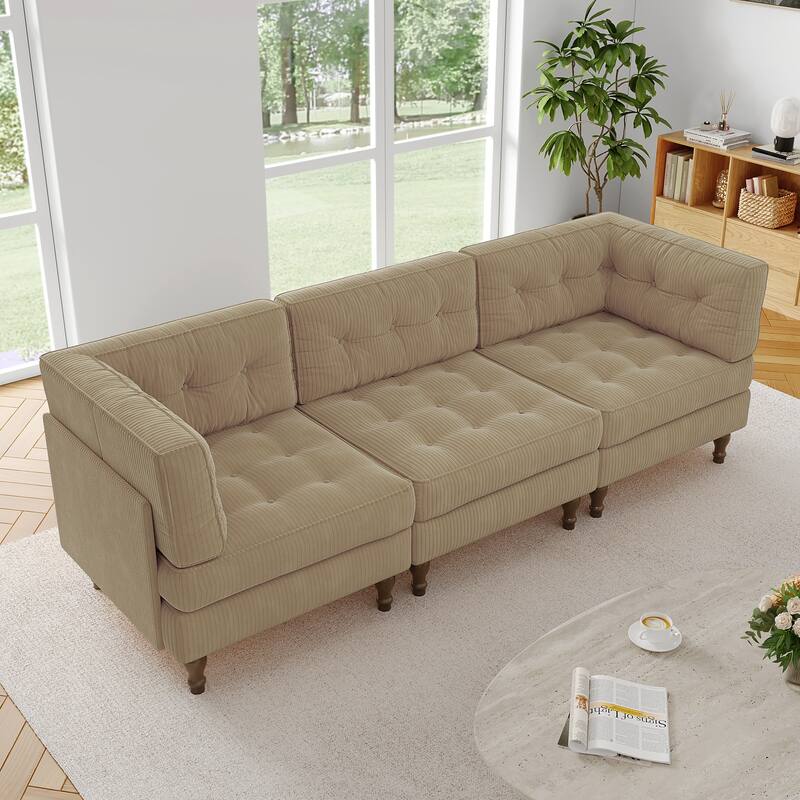 98"W Modular Upholstered Corduroy Sectional Sofa for Living Room