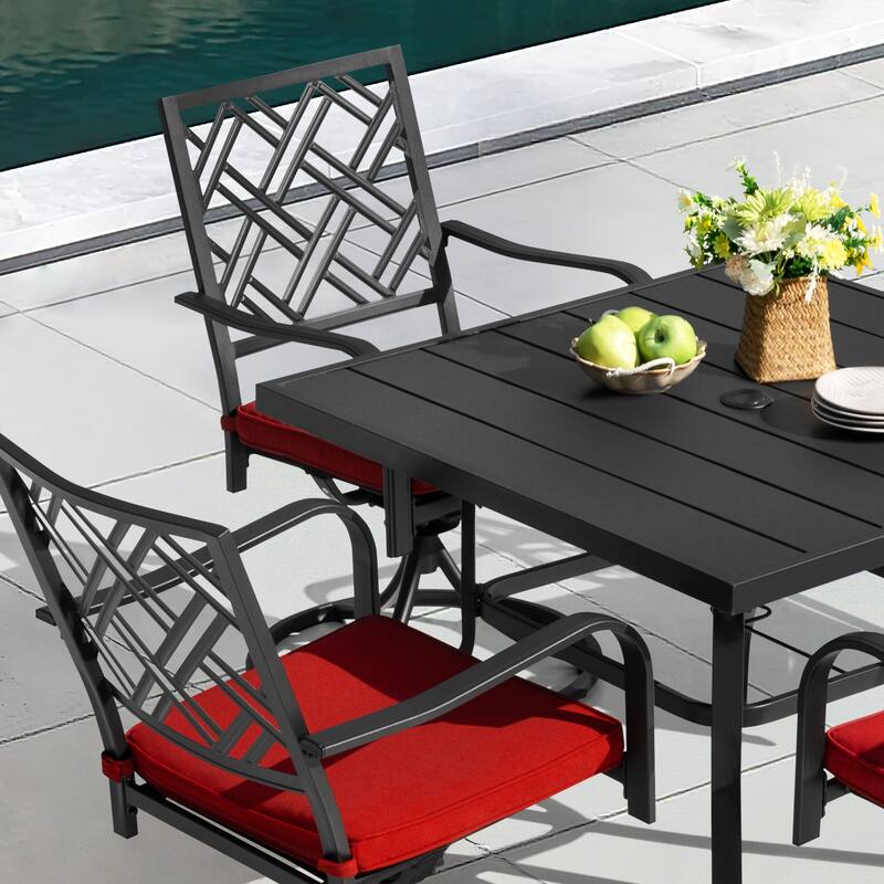 5PCS Metal Patio Dining Set with Umbrella Hole, Swivel Chairs with Cushions