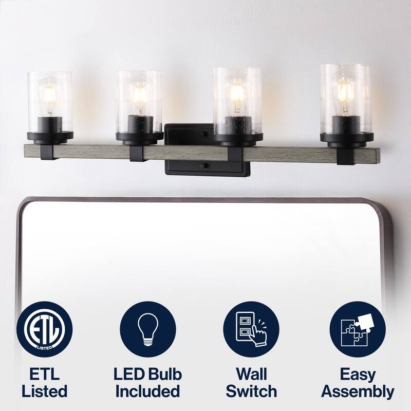 Ferme Iron/Seeded Glass Rustic LED Vanity Light, by JONATHAN Y