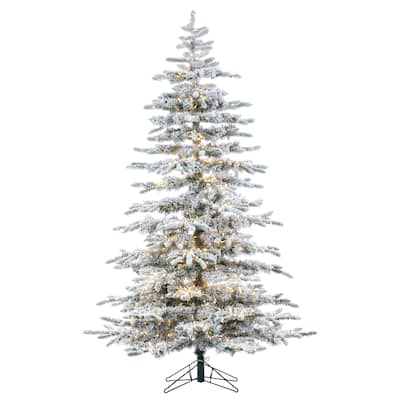 6.5 Foot Flocked Pre Lit Mountain Pine with Instant Glow Power Pole Feature - N/A
