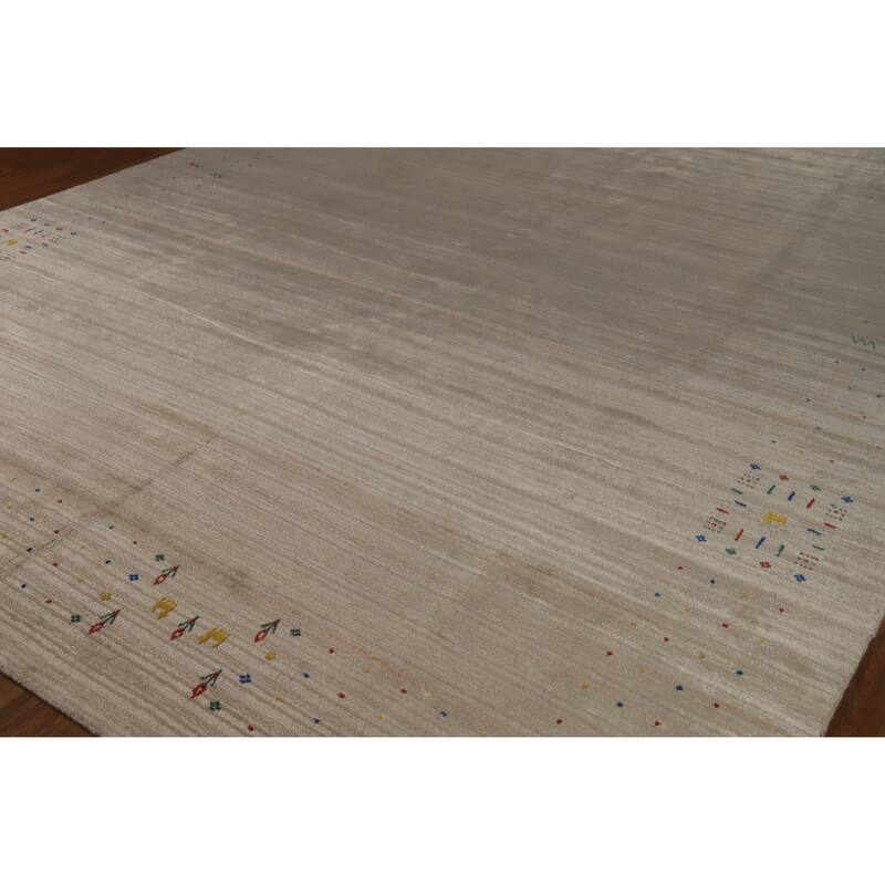 Hand Knotted Oriental 100% Wool Carpet Tribal Tribal Beige & Ivories Gabbeh Area Rug - 12' 5'' X 9' 3''