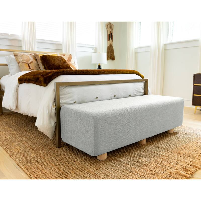 Jaxx Caya 4-in-1 Large Bed Bench, Giant Ottoman, Dining Bench, and Yoga and Massage Platform, King, Boucle - Silver