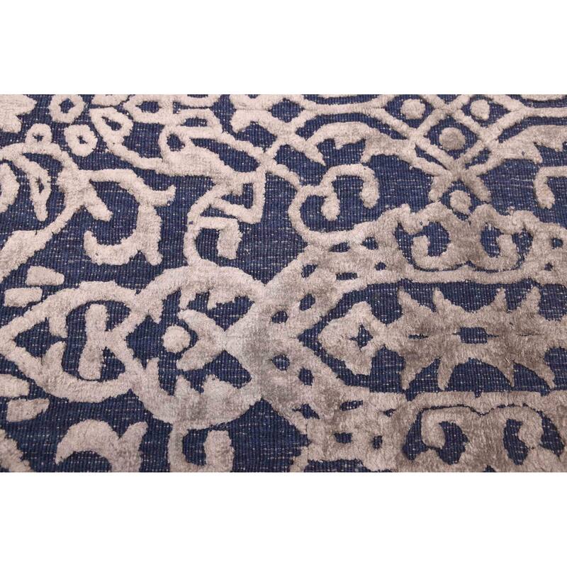 ECARPETGALLERY Hand Loomed Elysian Navy Viscose, Wool Rug - 5'0 x 8'0