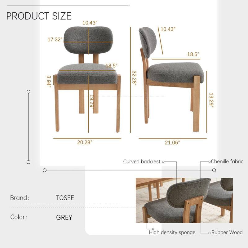 Farmhouse Wooden Dining Chairs Set of 2, Fabric Upholstered Chairs with Cushioned Wingback
