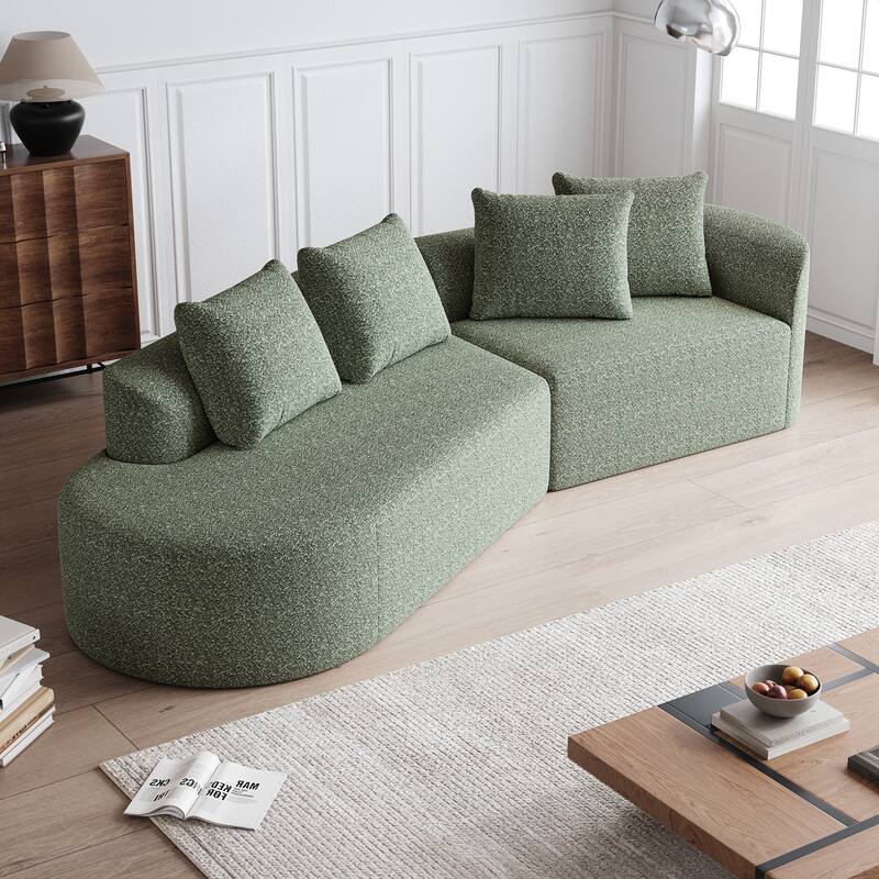 Modular Curved Sectional Sofa, Oversized Chenille Cloud Couch, Compressed Upholstered Sofa with 4 Throw Pillows
