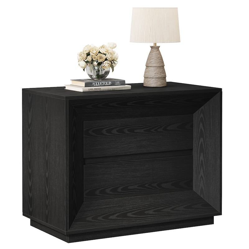 35.4" W Nightstand, Oak Large Night Stand with 2 Drawers