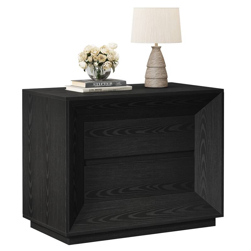 35.43" W Oversized Nightstand, Oak Large Night Stand with Drawers