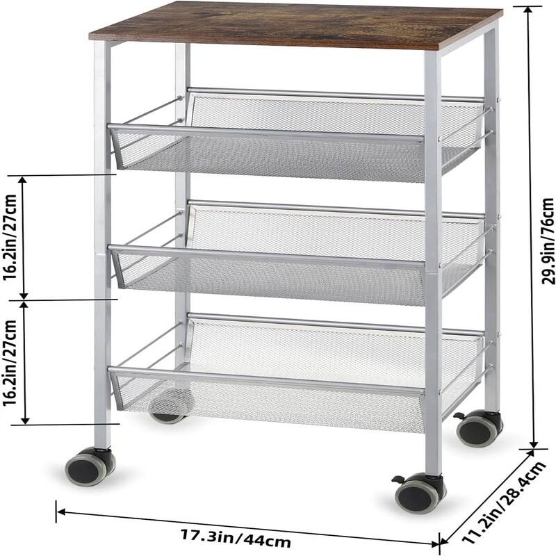 4 Tier Kitchen Storage Cart - 11.2"D x 17.3"W x 29.9"H