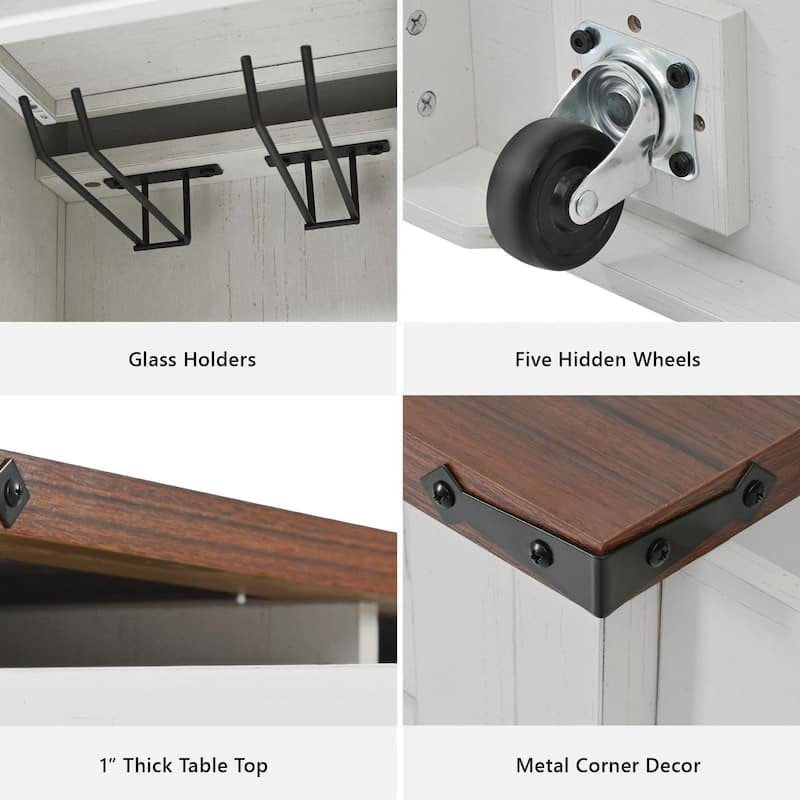 58" Farmhouse Kitchen Island with Drop Leaf, Sliding Barn Door, Power Outlet, and Rolling Storage Cabinets