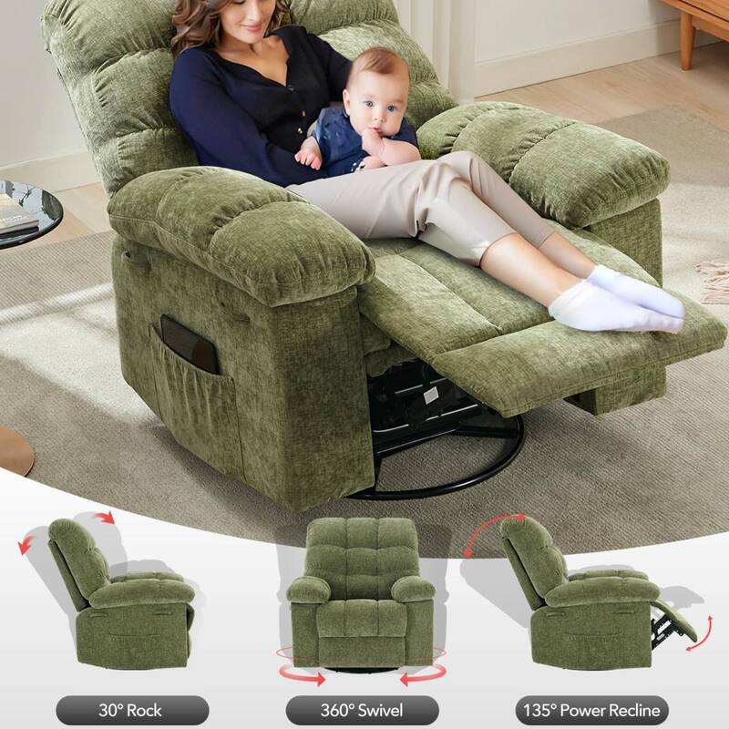 Upholstered 360° Swivel Recliner Rocker Chair for Room - 1PC