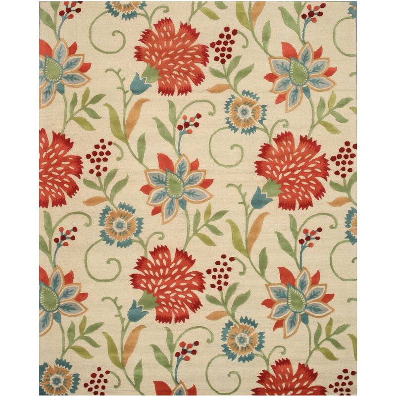 Hand-tufted Wool Ivory Transitional Floral Spring Garden Rug - 8' x 10'