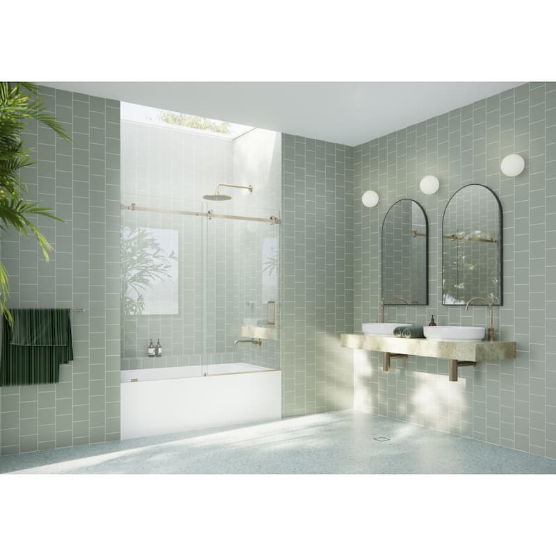 Glass Warehouse 56 in. - 60 in. x 60in. Frameless Bath Tub Sliding Shower Door with Square Hardware