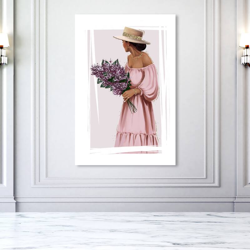 Wynwood Studio Fashion and Glam Purple Bouquet Simple Pink and Modern & Contemporary Wall Art Canvas Print - 54 x 36