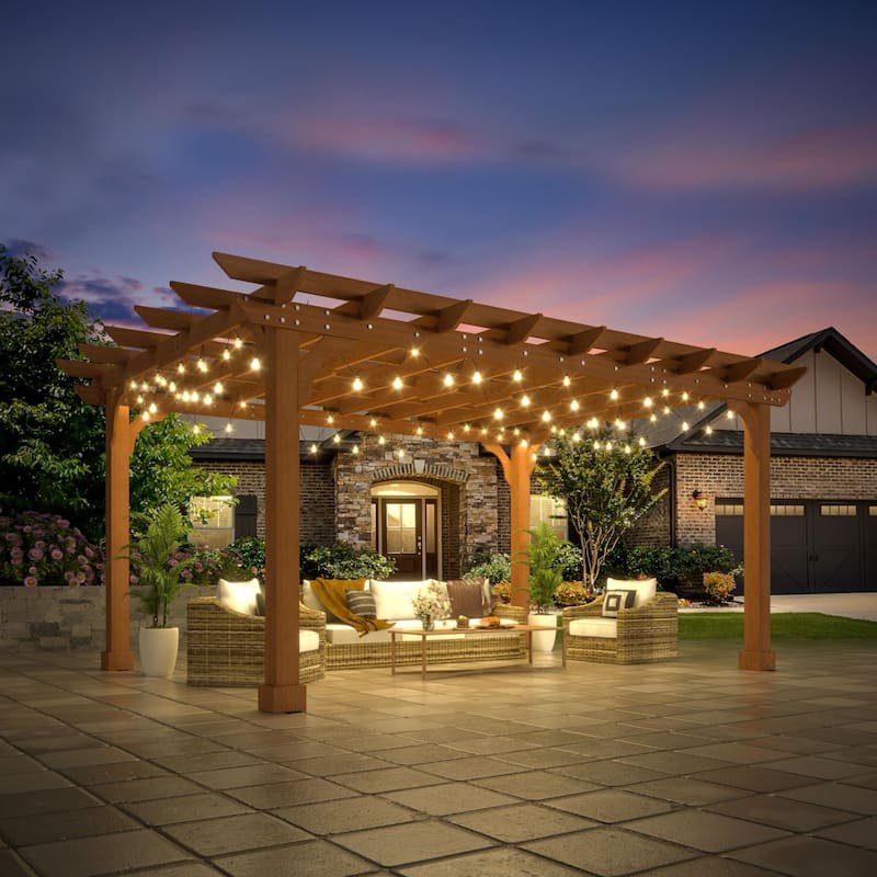 VEIKOUS Outdoor Cedar Wood Pergola Gazebo Kit with Flat Roof Trellis for Patio, Deck, Garden and Backyard