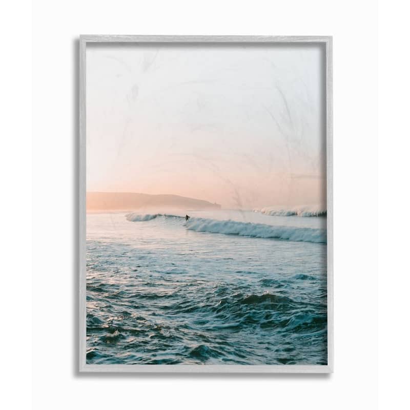 Stupell Surfing the Tide Beach Wave Photograph Framed Wall Art - Blue - 16 x 20 - Grey
