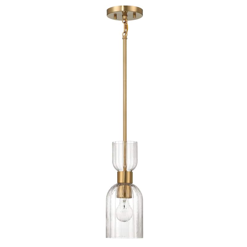 Josephine Metal and Clear Ribbed Glass Ceiling Light - 5.0"L x 5.0"W x 12.8"H