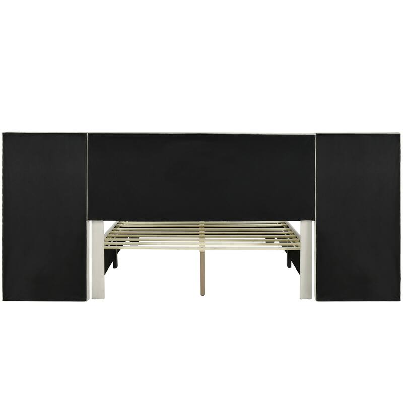 Queen Size Upholstered Platform Bed with Big Headboard, Velvet