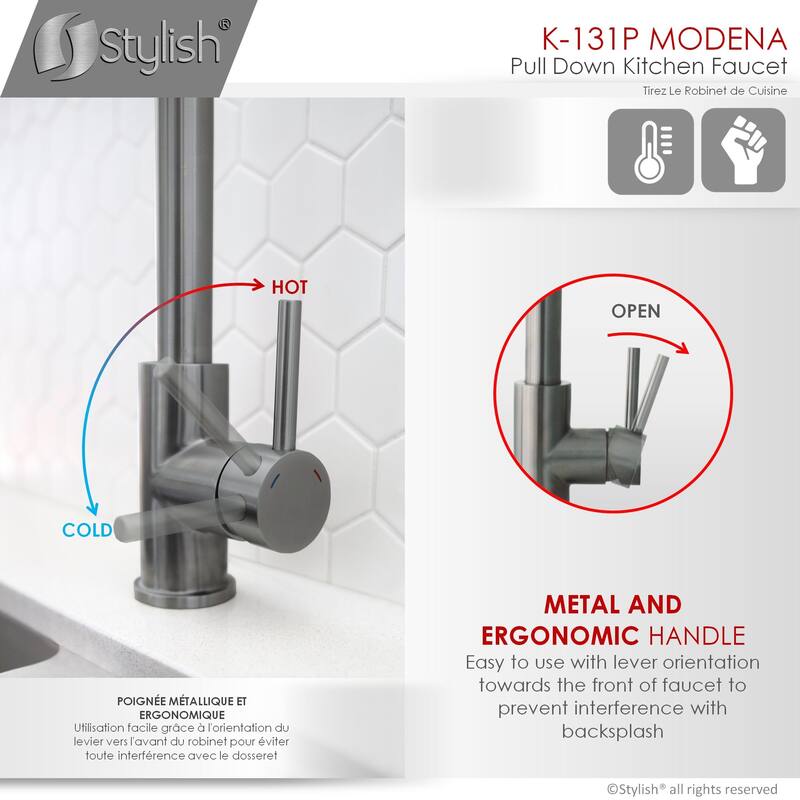 STYLISH Kitchen Sink Faucet Single Handle Pull Down Dual Mode in Stainless Steel - Faucet Height: 14 1/8" | Spout Height: 6 3/4"