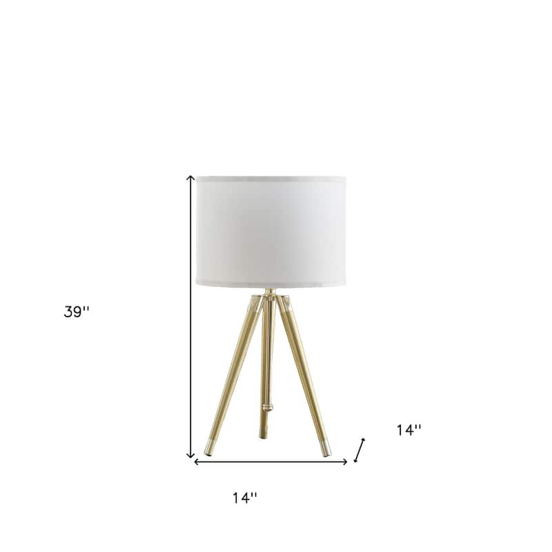Gold Metal Adjustable Height Tripod Table Lamp With White Drum Shade - 14