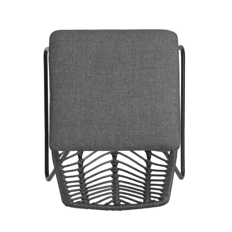 Roomfitters Deja Set of 2 Outdoor Wicker Dining Chairs with Water-Resistant Cushions, Transitional Rattan and Iron Frame, Gray