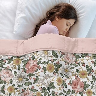 Sweet Jojo Designs Vintage Floral Boho Girl Toddler Weighted Blanket 5lbs for Kids -Pink & Green Bohemian, Shabby Chic Farmhouse