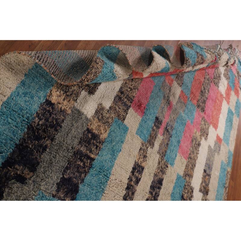 Plush Moroccan Geometric Area Rug Handmade Wool Carpet - 7'10" x 10'7"