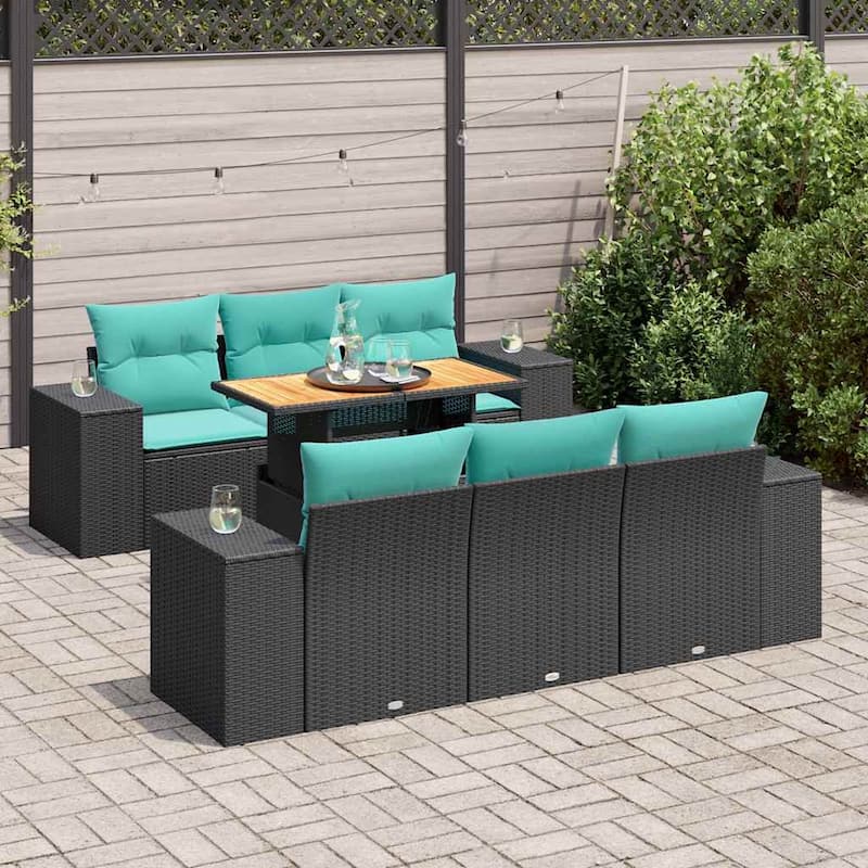 vidaXL Patio Sofa Set with Cushions Modular Lounge Seats 7 Piece Poly Rattan - 21.7 x 24.4 x 27.2