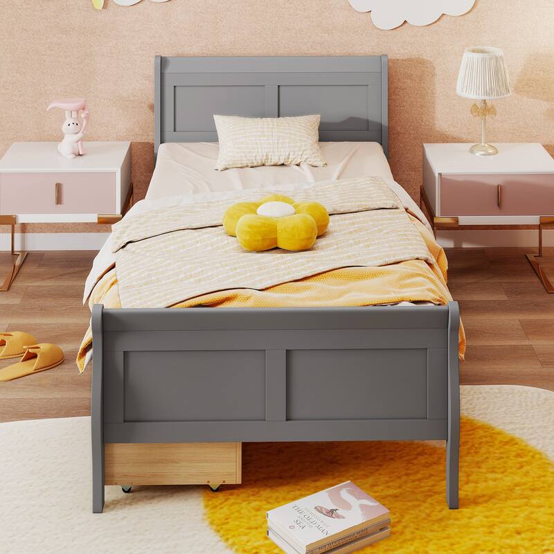 Costway Twin Size Bed Frame with 2 Storage Drawers Wood Platform Bed