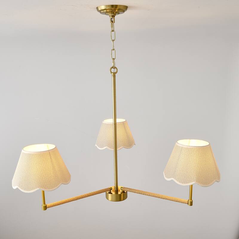 3-Light Contemporary Rope Fabric shade Chandelier,Gold Chandelier,Romantic Golden,Adjustable Pendant Lights Gold