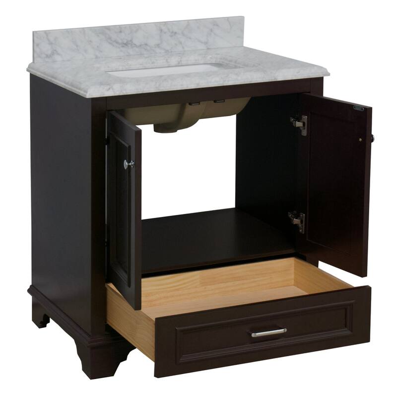 KitchenBathCollection Nantucket 30" Bathroom Vanity with Carrara Marble Top