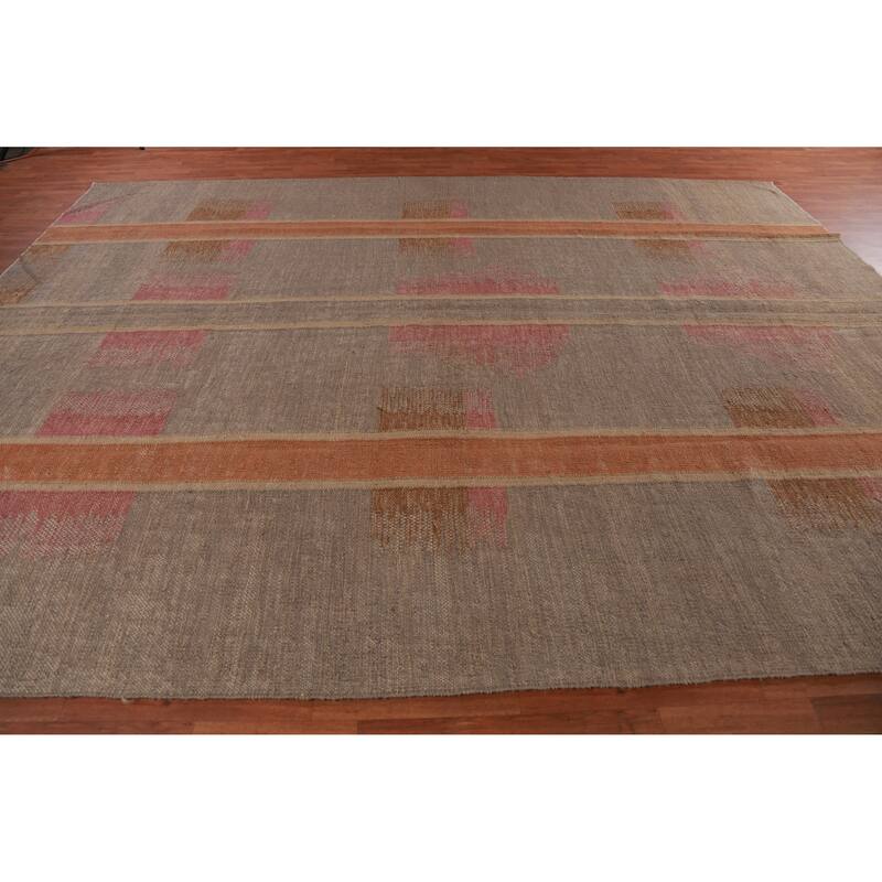 Hand Woven Oriental 100% Jute Carpet Southwestern Modern Brown Kilim Area Rug - 13' 8'' X 10' 3''