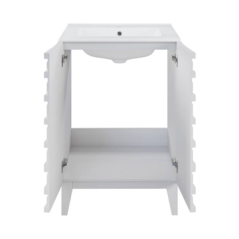 Cascade 24 In. White Oak Bathroom Vanity With White, 3-Hole Ceramic Sink Top