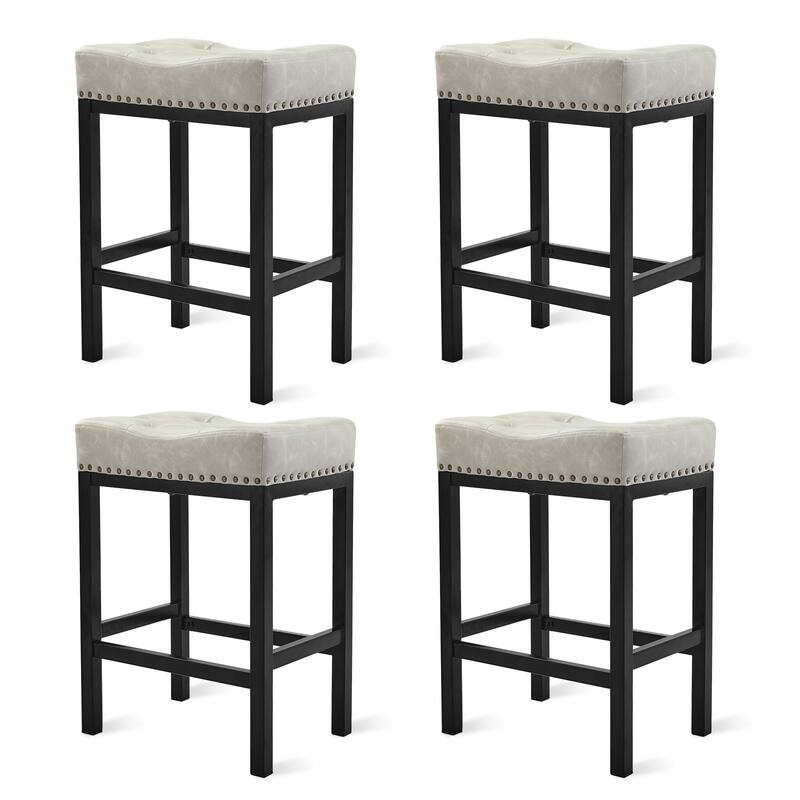 Backless Cushioned Faux Leather Bar Stools Counter Height Stools with Metal Frame - 24" H