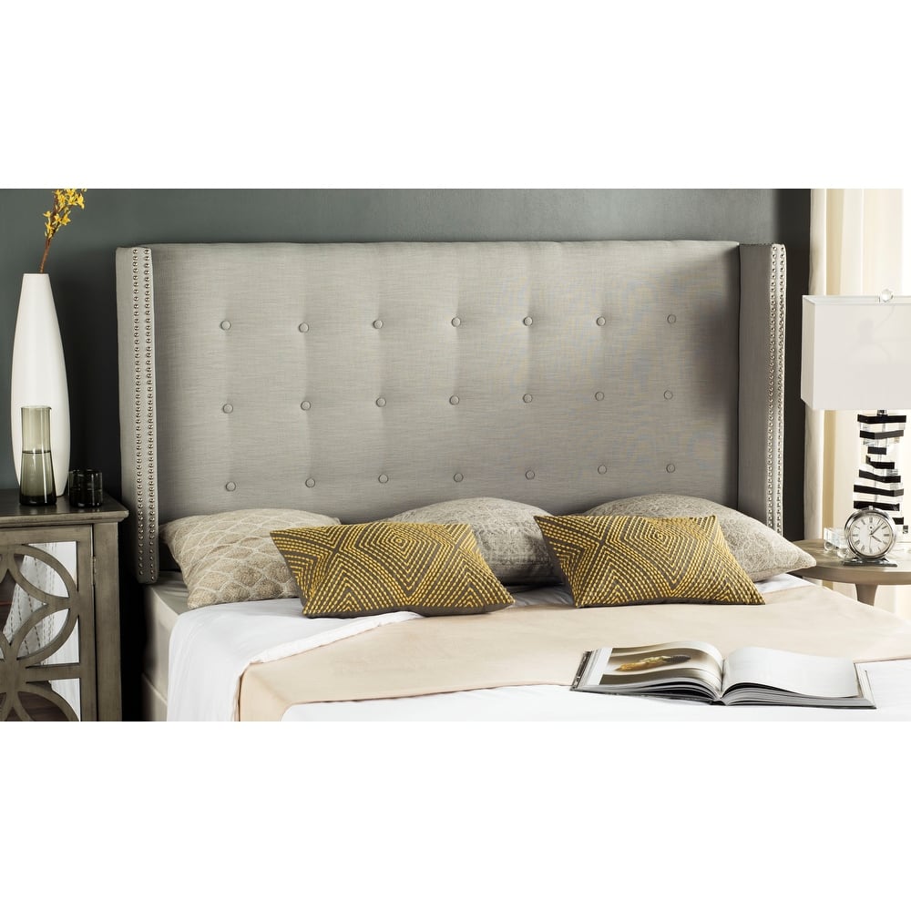 SAFAVIEH Rachela Taupe Queen Linen Tufted Wingback Headboard