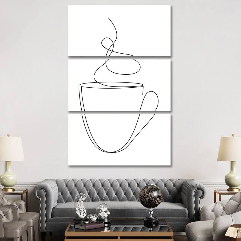 iCanvas "Coffee Or Tea Cup - Line Art" by Addillum 3-Piece Canvas Wall Art Set